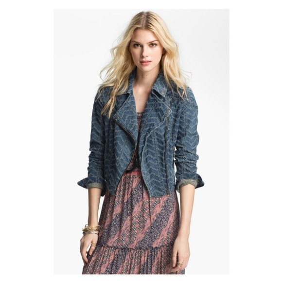 Free People Jackets & Blazers - Free People | Punched Moto Chevron Denim Jacket